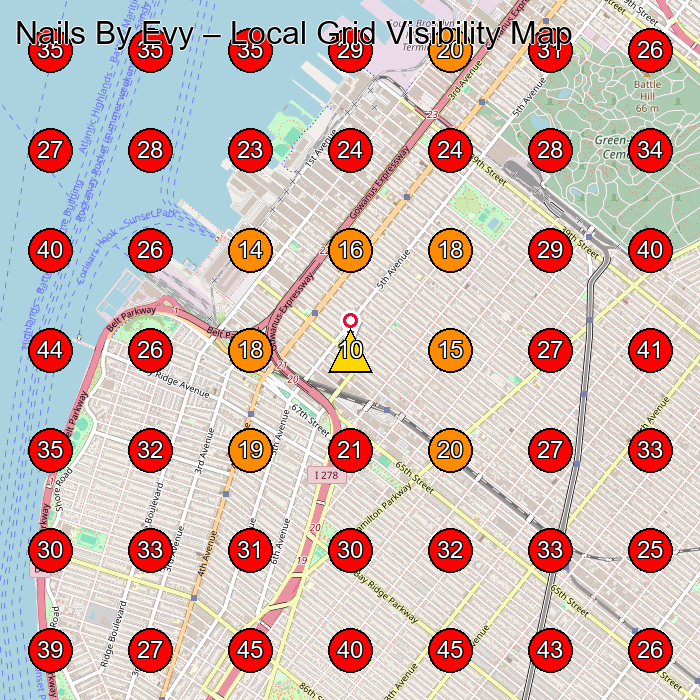 Nails By Evy GeoGrid visibility map for Electric Bicycle Store in Brooklyn